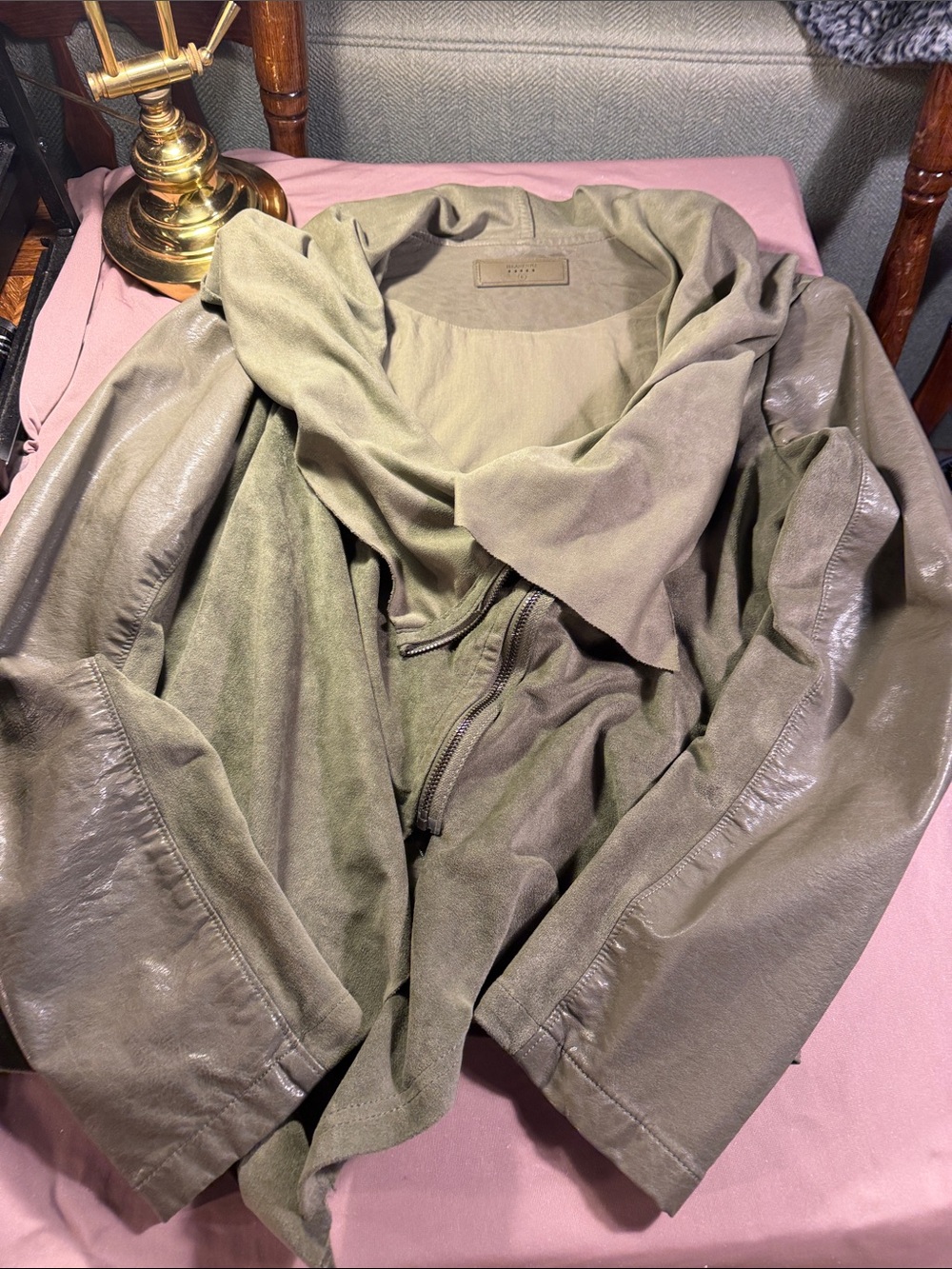 Blank NYC Olive Draped Collar Vegan Leather Jacket